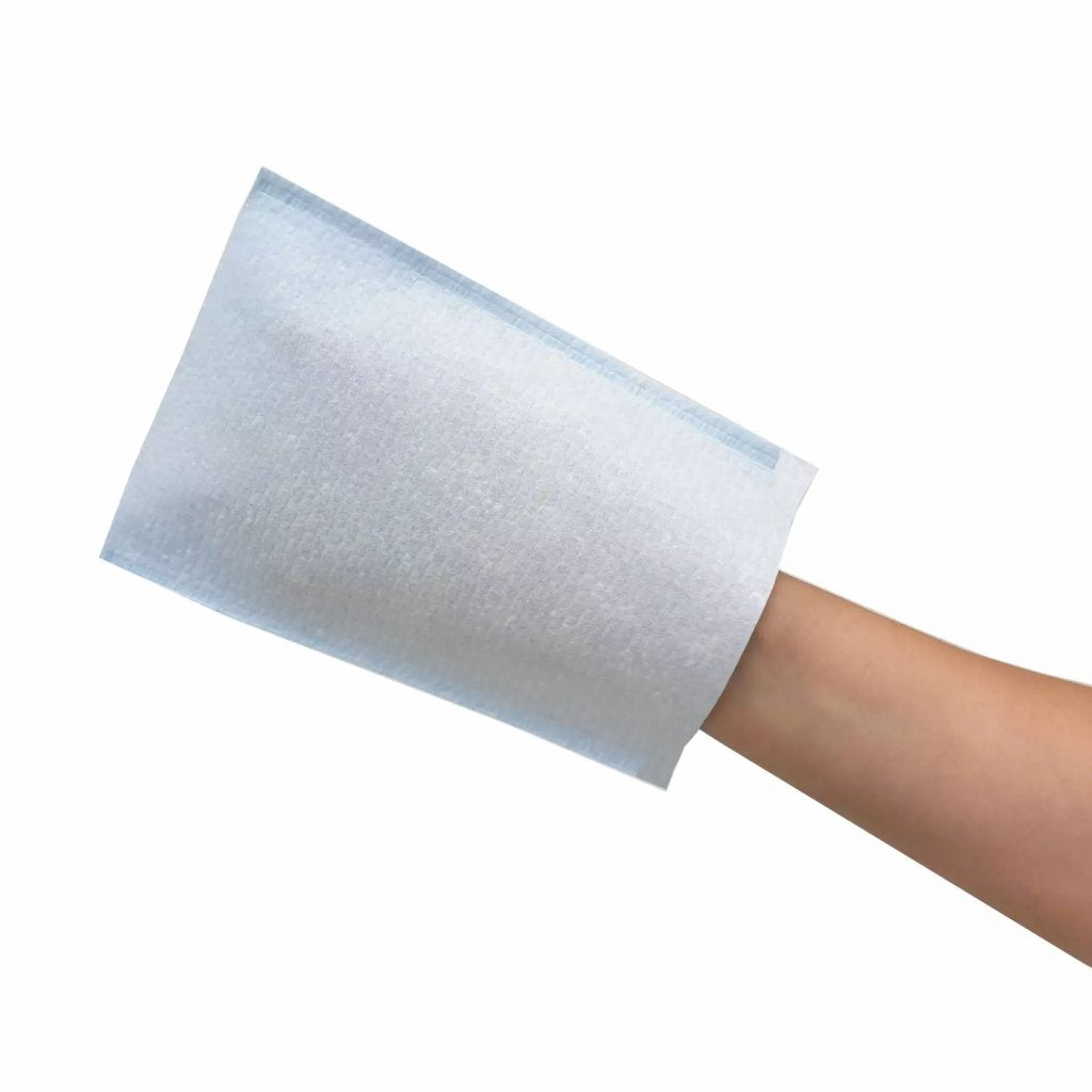 Gants de toilette jetable en matériau Airlaid + PE - Boite de 50 pièces