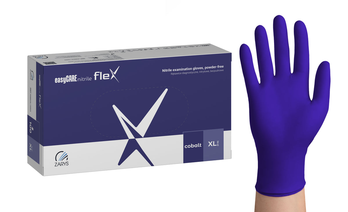 Zarys Gants d'examen easyCARE nitrile flex - Nitrile, non poudrés, non stériles taille : XL - A100 bleu cobalt - Carton de 10 boîtes de 100