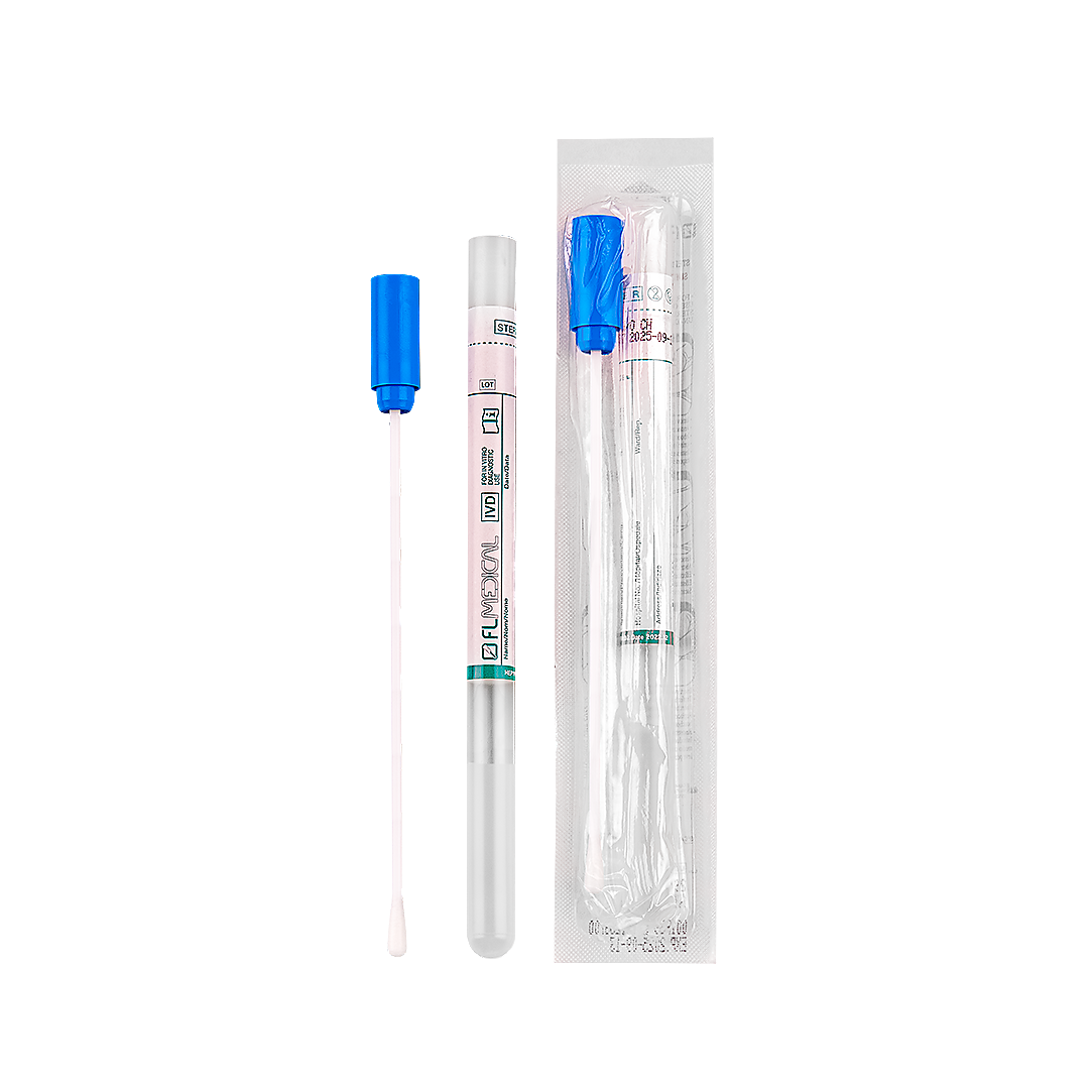 Ecouvillon en plastique avec pointe en rayon en tube de polypropylène 12x150 mm avec milieu de transport amiès et charbon - 1 carton de 600 pièces