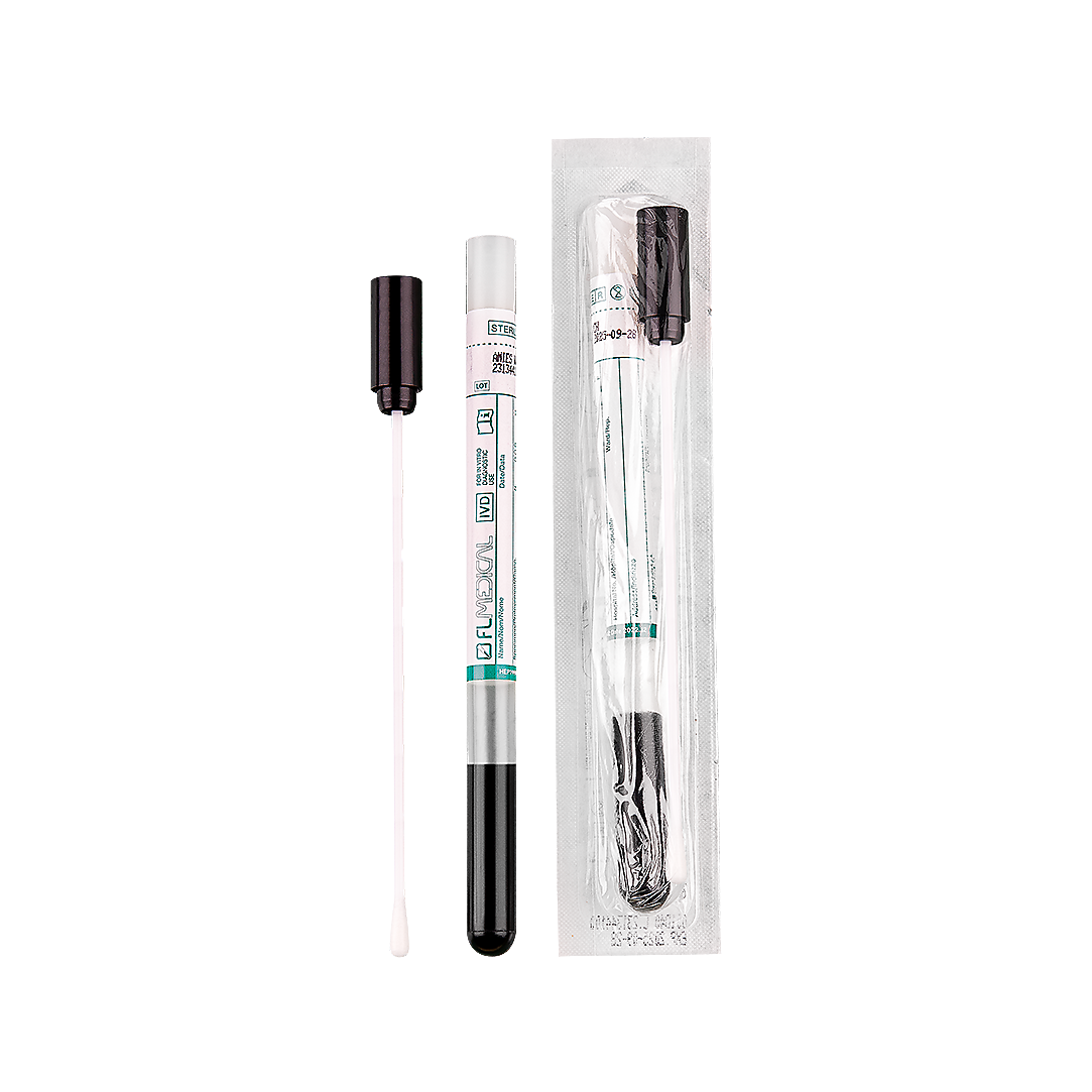 Ecouvillon en plastique avec pointe en rayon en tube de polypropylène 12x150 mm avec milieu de transport Amies - 1 carton de 600 pièces