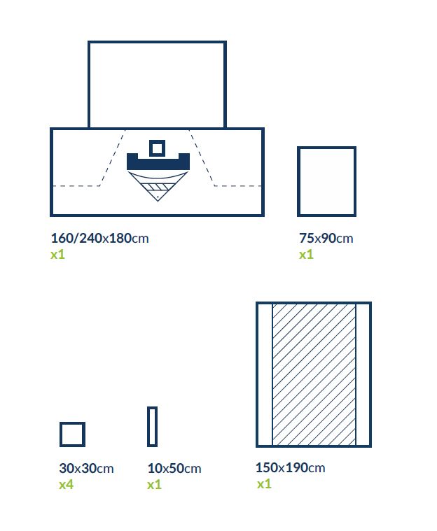 Kit de gynécologie avec champ intégré avec couvre membres, fenestration périnéale adhésive, pochette de collecte de liquides avec filtre, serviettes absorbantes, ruban OP et housse de table - 1 kit