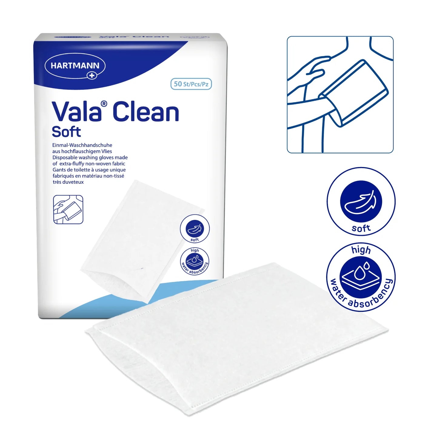 HARTMANN - Valaclean soft - Gants de toilette en non-tissé molletonné - Boite de 50 pièces