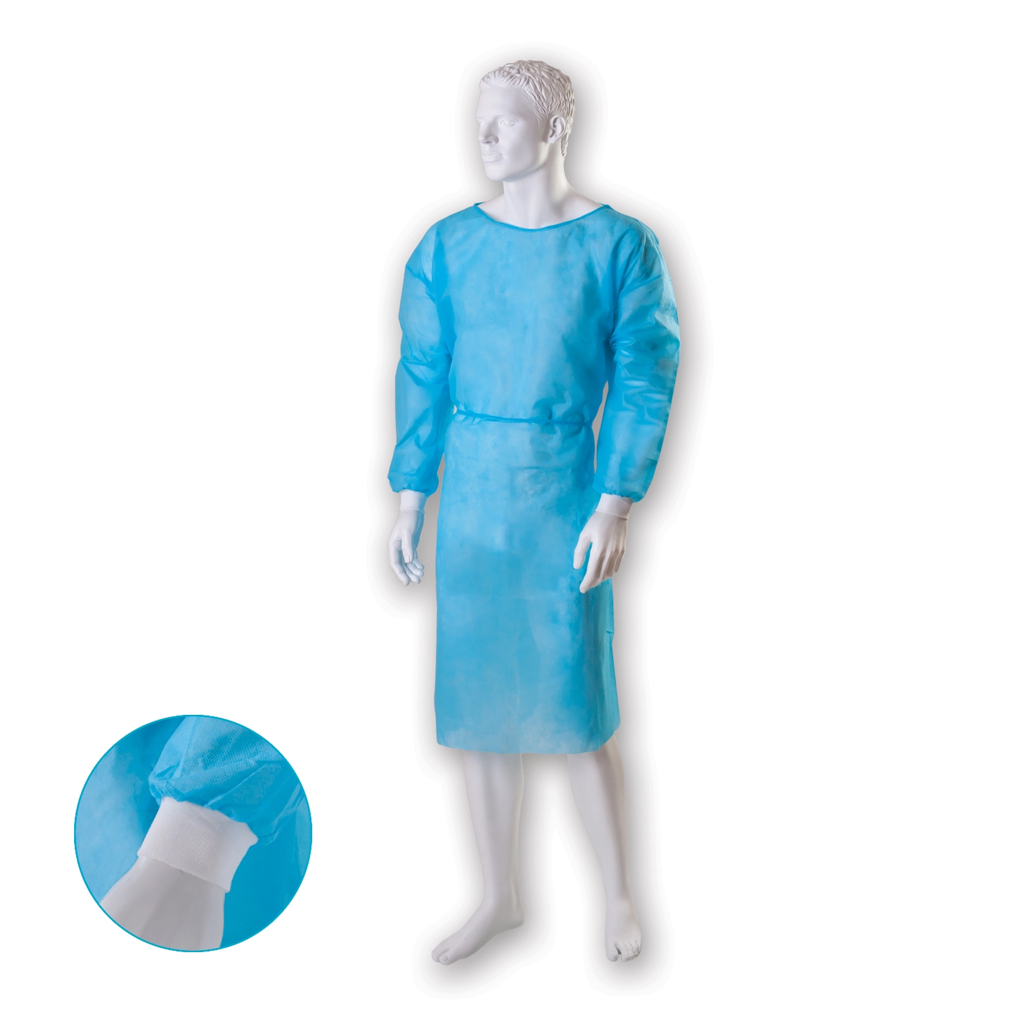 Blouse médicale avec poignets tricotes en bleu - 10 pièces