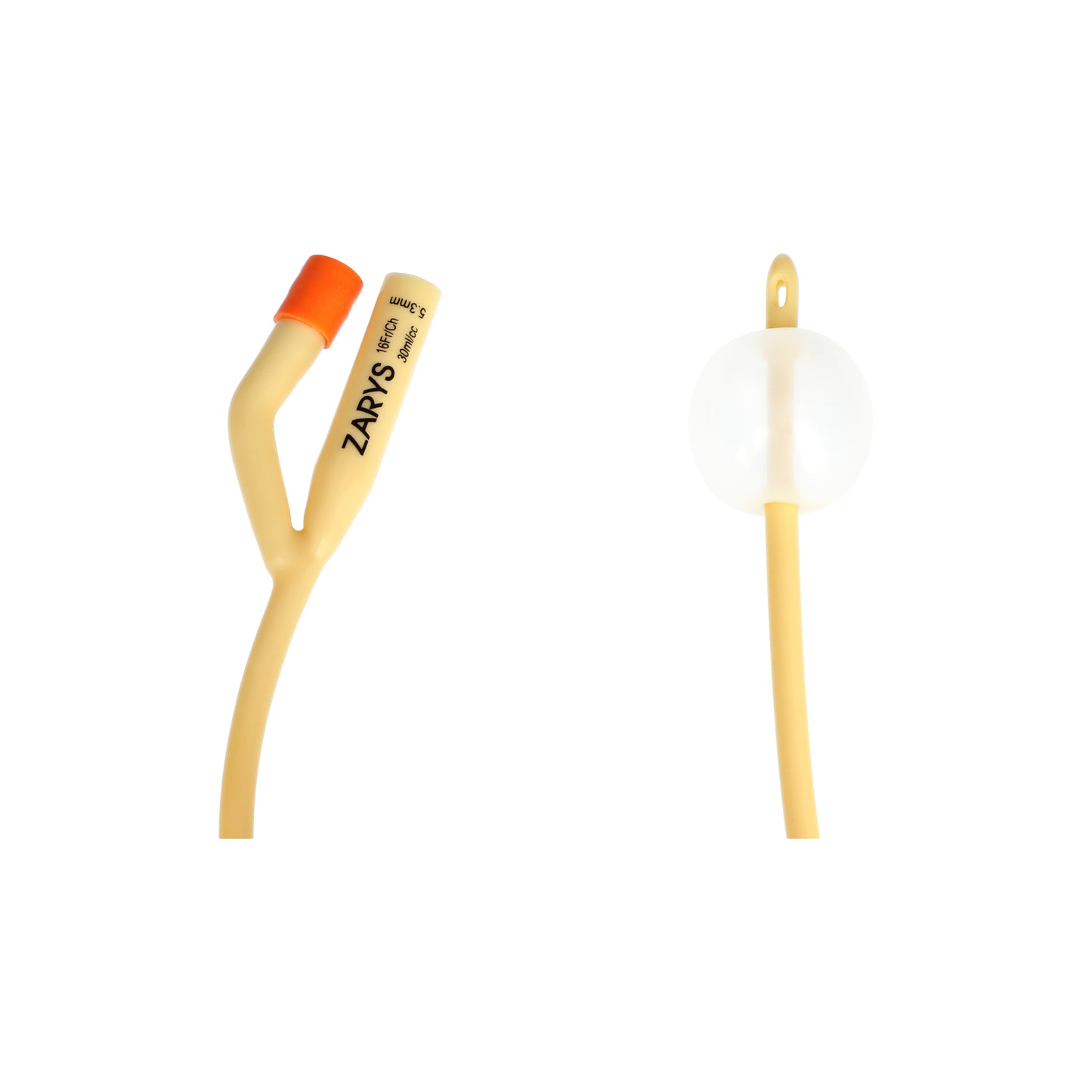 Zarys Cathéter de Foley bidirectionnel avec valve en caoutchouc (latex enduit de silicone), stérile, sans phtalates, ballon CH 16 30ml - Boîte de 10 unités