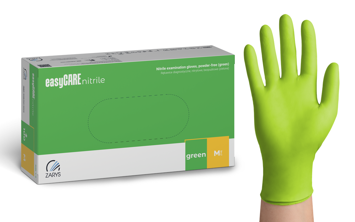 Zarys easyCARE nitrile - Nitrile gants d'examen, non poudrés, non stériles taille : M - A100 vert - Carton de 10 boîtes de 100