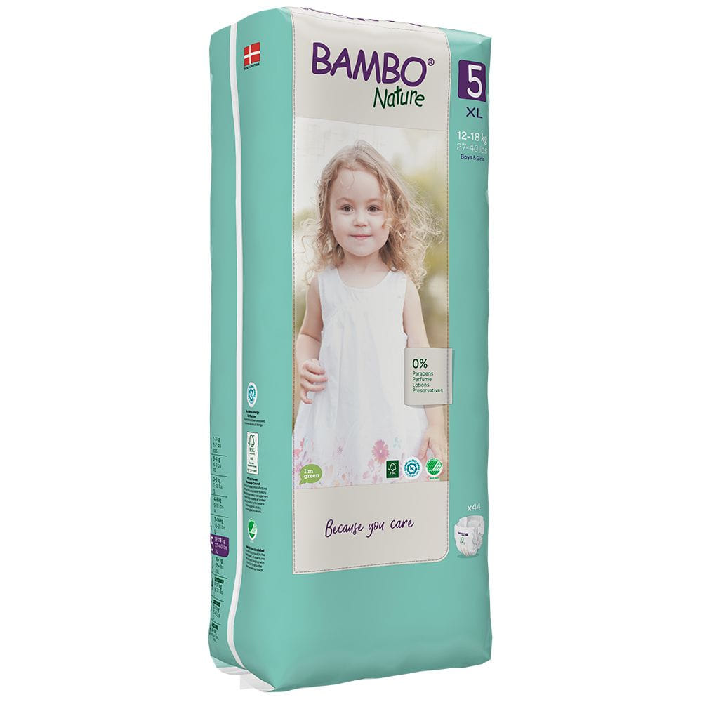 Bambo Nature - Couche bébé Taille 5 Junior paquet haut (12-18kg) - Sachet de 44 pièces