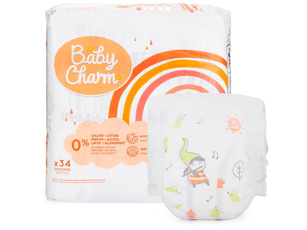 BabyCharm - Couche Bébé Taille 5 Junior (11-16kg) - Sachet de 34 pièces