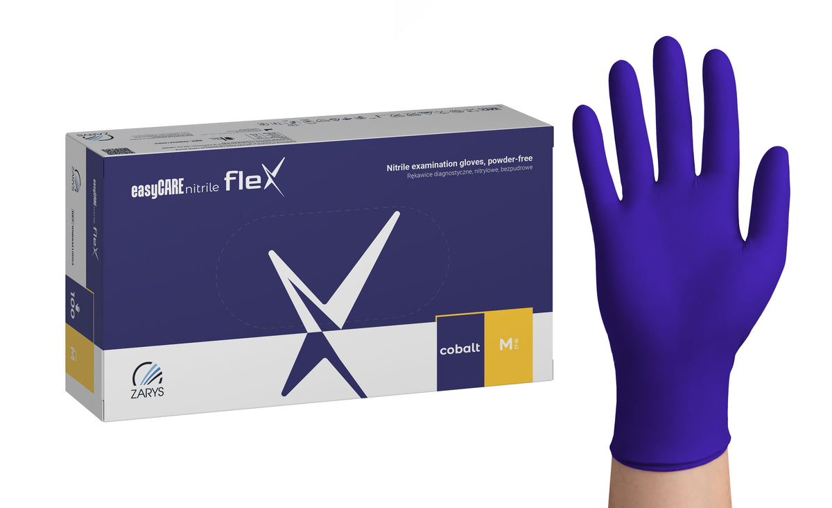 Zarys Gants d'examen easyCARE nitrile flex - Nitrile, non poudrés, non stériles taille : M - A100 bleu cobalt - Carton de 10 boîtes de 100
