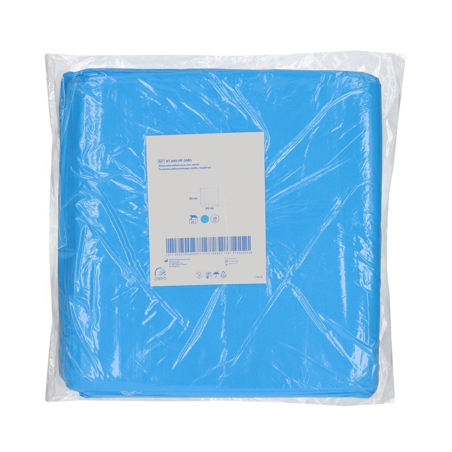 Zarys BETAtex - Taie d'oreiller jetable, non-tissé, 20 g, bleu, non stérile - 80cmx80cm - Carton de 10 conditionnements de 20