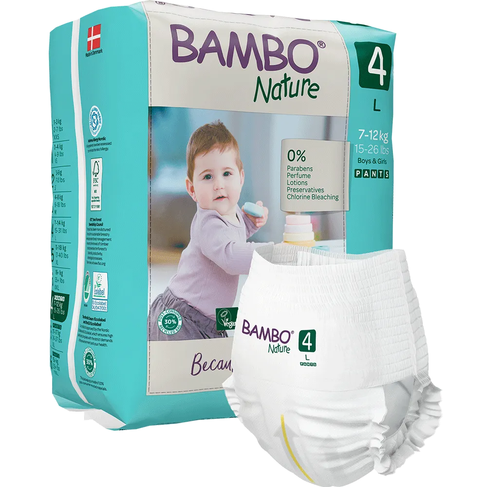 Bambo Nature Pants - Couches Culottes absorbantes pour bébé Taille 4 (7-12 kg) - Sachet de 20 pièces