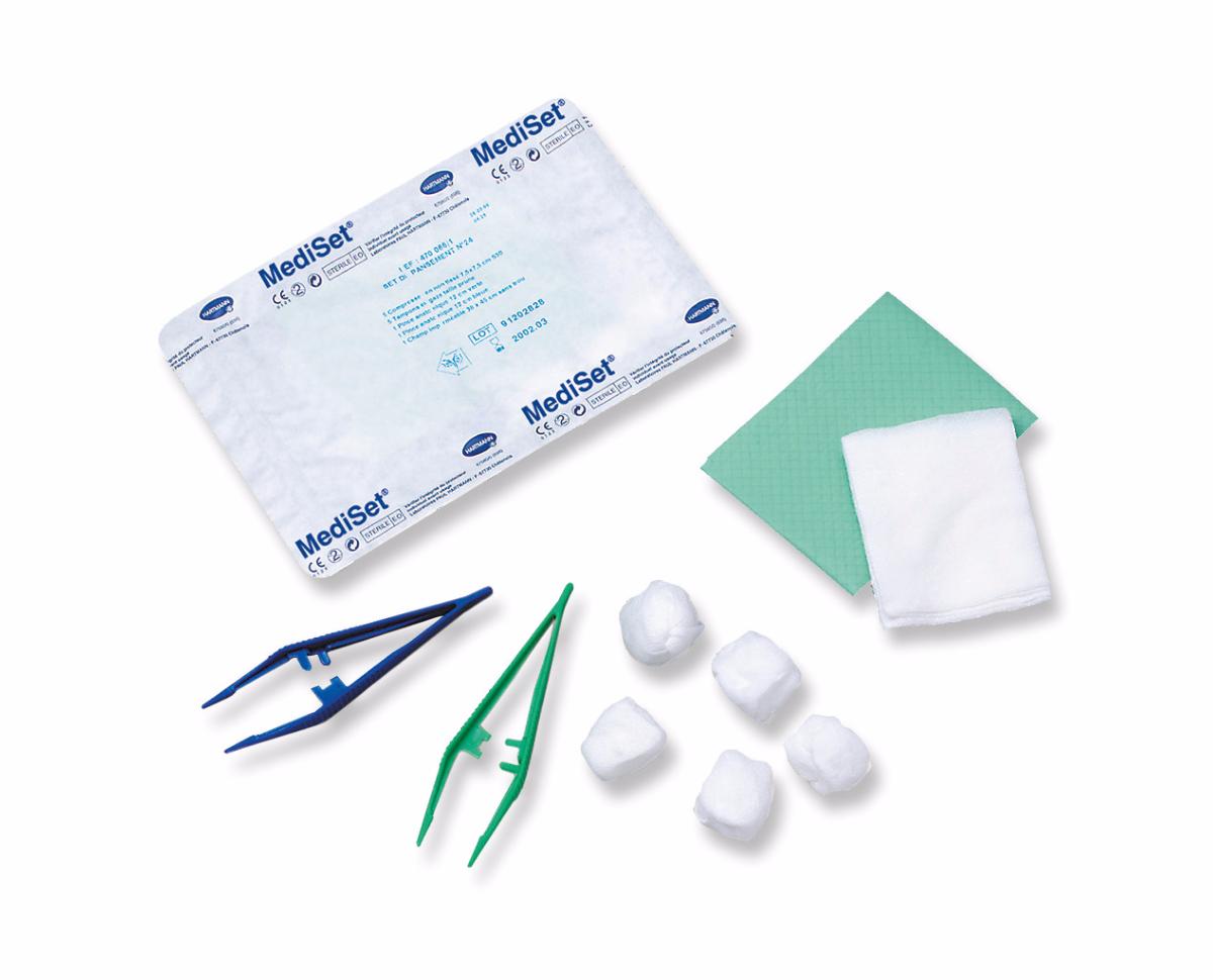 HARTMANN - MediSet - Set pansement technique stérile avec pince anatomique, pince kocher, tampons, compresses, champ stérile - 1 set