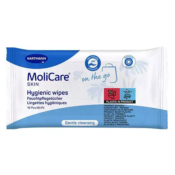 HARTMANN - MoliCare Skin - Lingettes imprégnées 15 x 21 cm - Sachet de 10 pièces