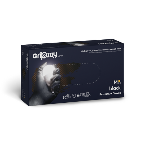 Gants de protection extra fort et résistant, Noir, Nitrile, texture diamant - Boite de 50