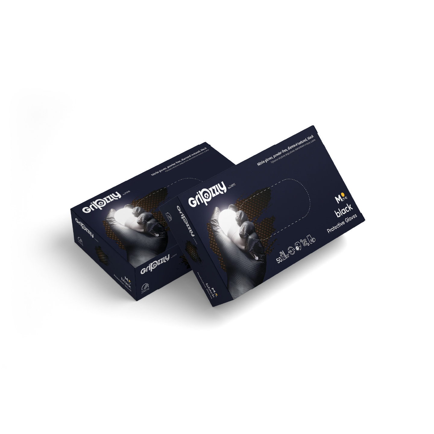 Gants de protection extra fort et résistant, Noir, Nitrile, texture diamant - Boite de 50