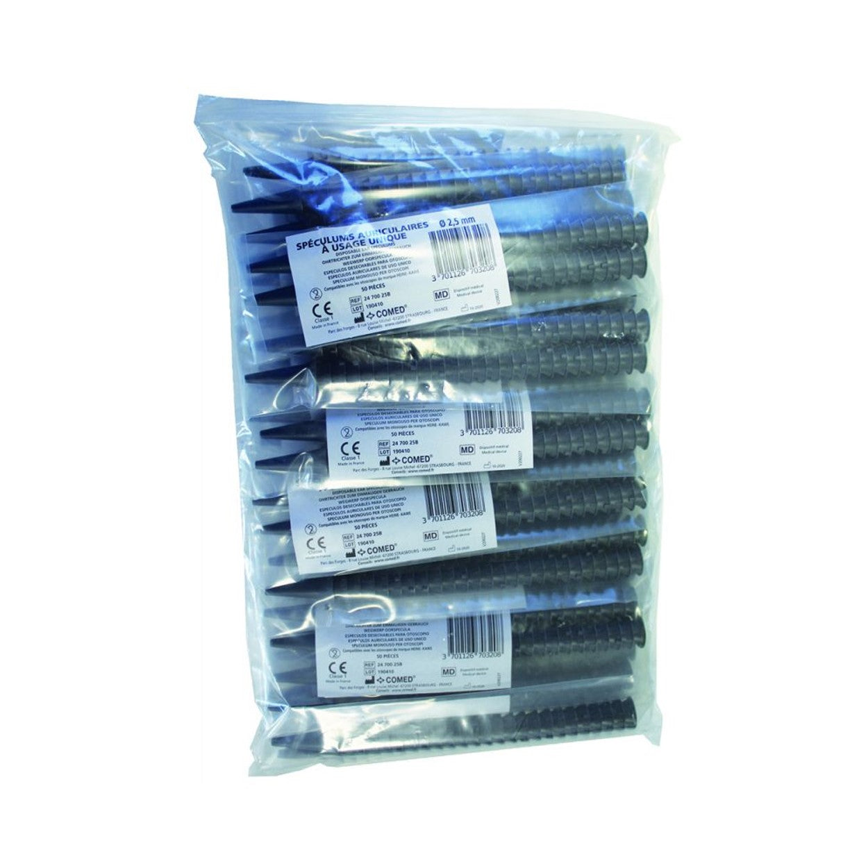 Comed - Spéculums auriculaires à Usage Unique - Gris - Sachet de 50 pièces