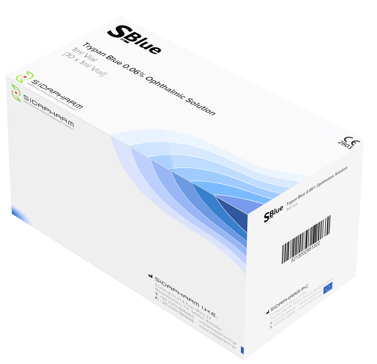 SIDAPHARM - Flacon de solutions ophtalmiques Bleu de Trypan - SidaBlue - Boite de 10 pièces