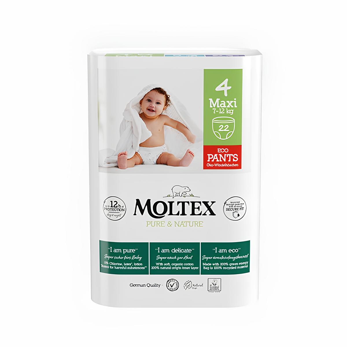 Moltex - Pure&Nature - Couche Culotte - Maxi - 7/12kg - Sachet de 22 pièces