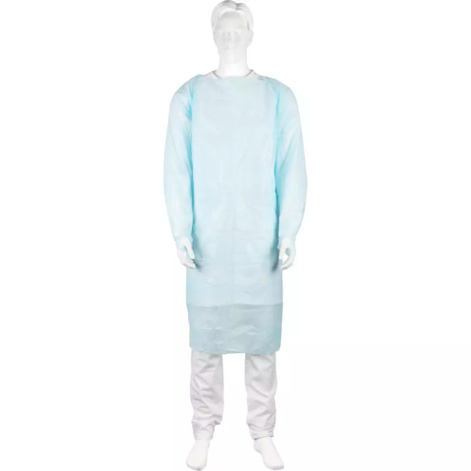Abena - Tablier plastique jetable avec manches et passe-pouces – Bleu - Sachet de 20 pièces