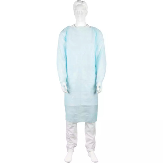 Abena - Tablier plastique jetable avec manches et passe-pouces – Bleu - Sachet de 20 pièces