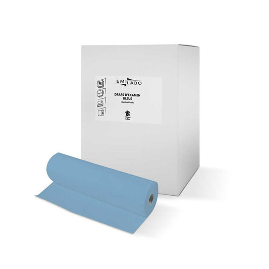 Emilabo - Draps d'examen bleu plastifiés gaufré 50 x 38cm - Lot de 6 Rouleaux