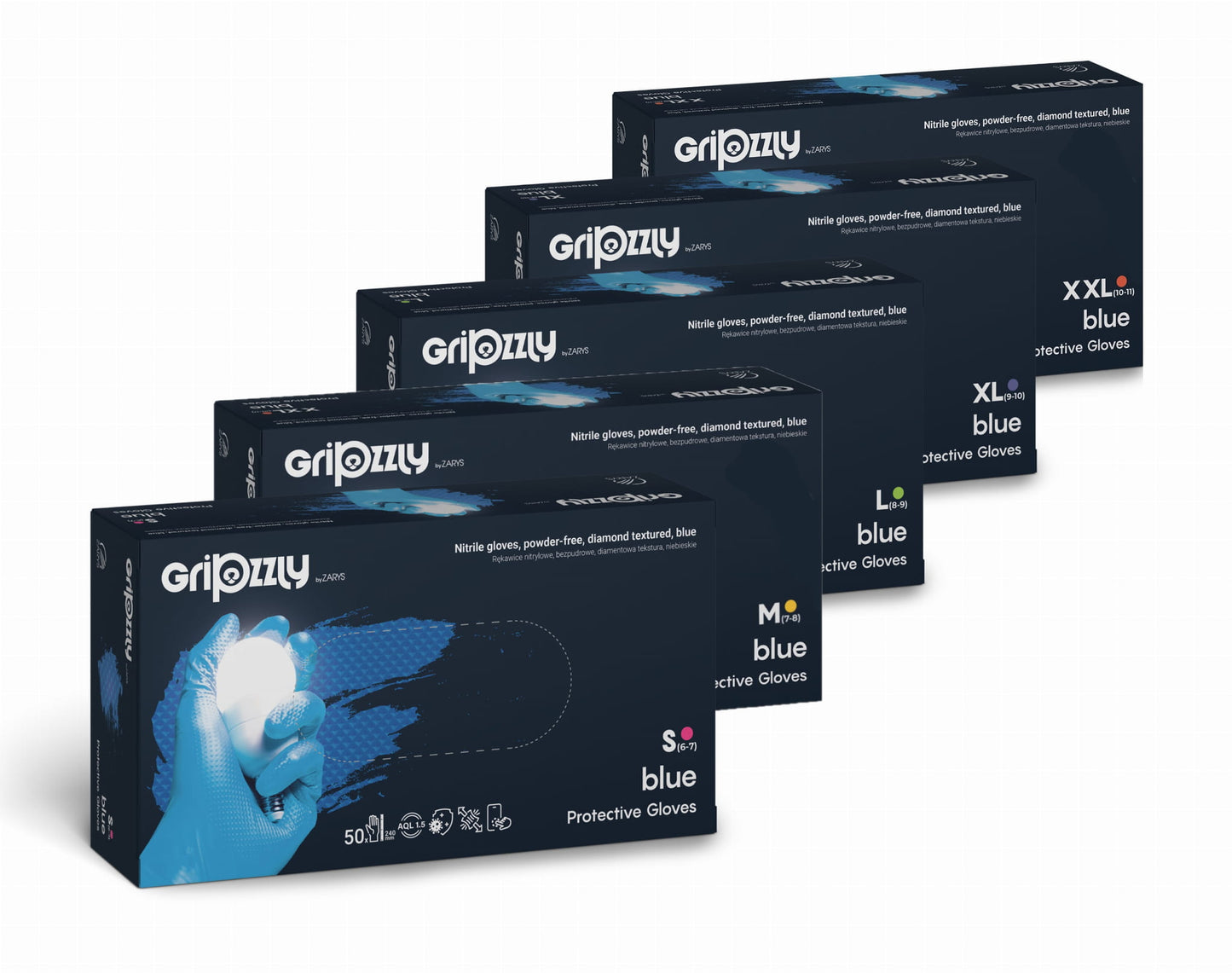 Gants de protection extra fort et résistant, Bleu, Nitrile, texture diamant - Boite de 50 pièces