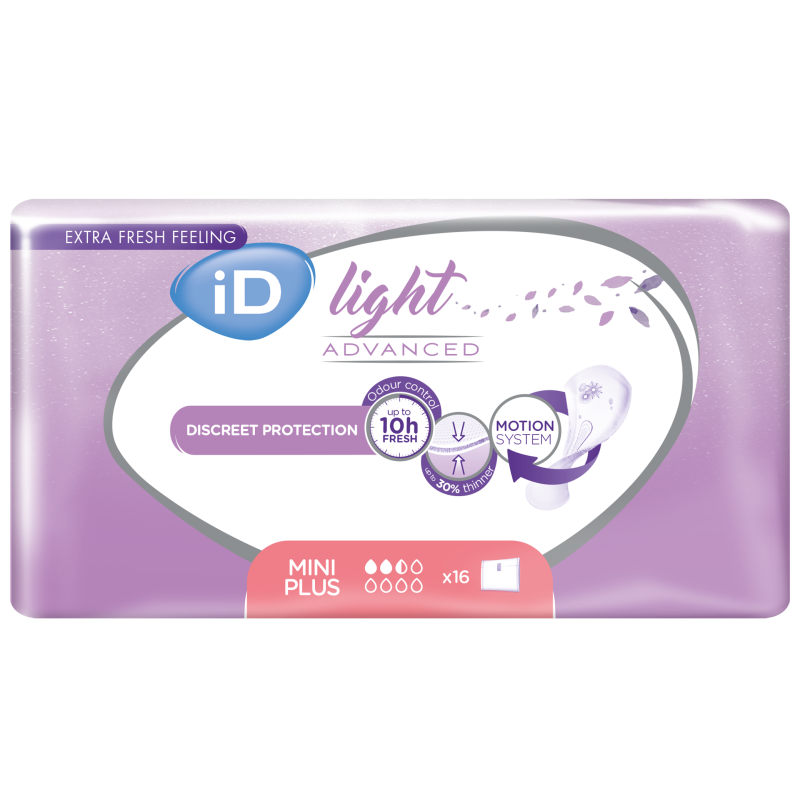 Ontex - Protection urinaire femme iD Light Advanced Mini Plus - Sachet de 16 Pièces