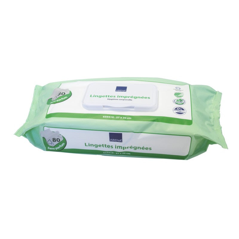 Abena - Lingette imprégnée non parfumée 20 x 27 cm - Sachet de 80 unités
