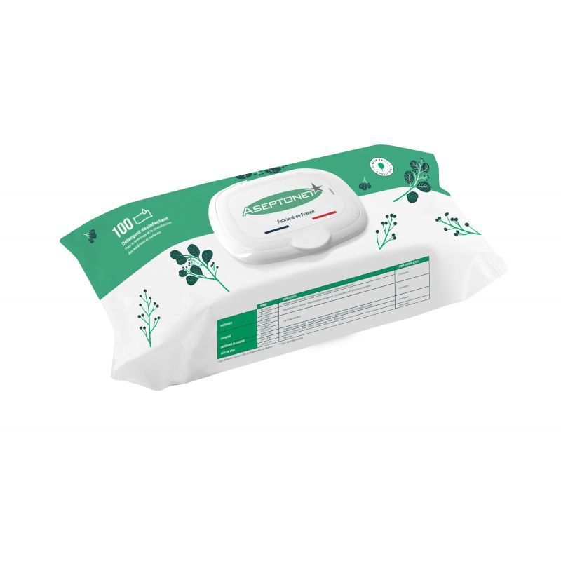 Comed - Lingettes nettoyantes désinfectantes - Sans Alcool - Sachet de 100 pièces