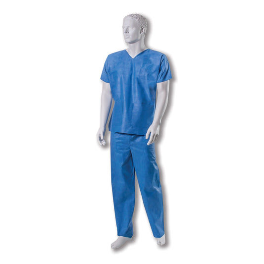 Tenue chirurgicale non stérile - Chemise à manches courtes avec pantalon en bleu - 1 pièce