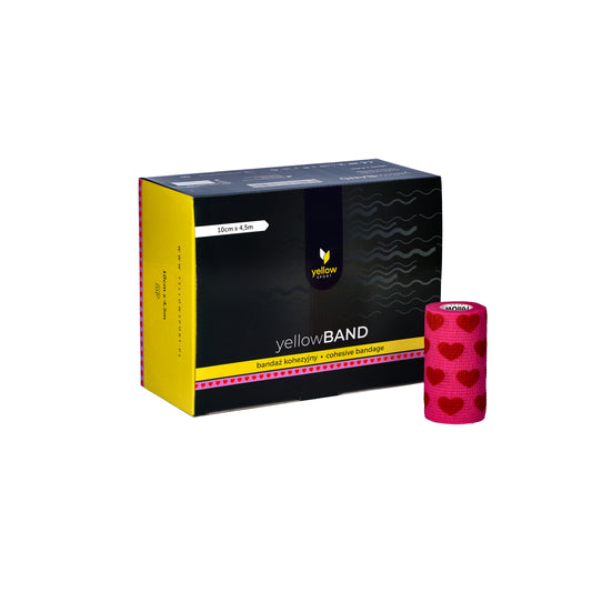Zarys yellowBAND - Bandage cohésif, non stérile 10cm x 4,5m coeurs roses - Boîte de 12 unités