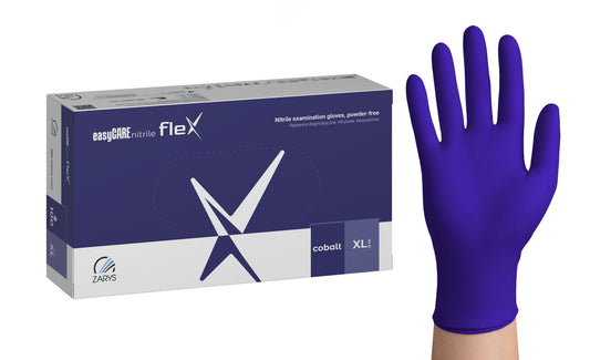 Zarys Gants d'examen easyCARE nitrile flex - Nitrile, non poudrés, non stériles taille : XL - A100 bleu cobalt - Carton de 10 boîtes de 100