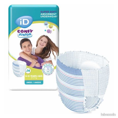 Ontex - Slips Absorbants ID Comfy Junior Pants Unisex (8-11 Ans) - Sachet de 14 Pièces