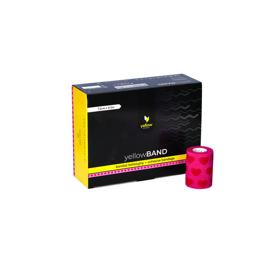 Zarys yellowBAND - Bandage cohésif, non stérile 7,5cm x 4,5m coeurs roses - Boîte de 12 unités
