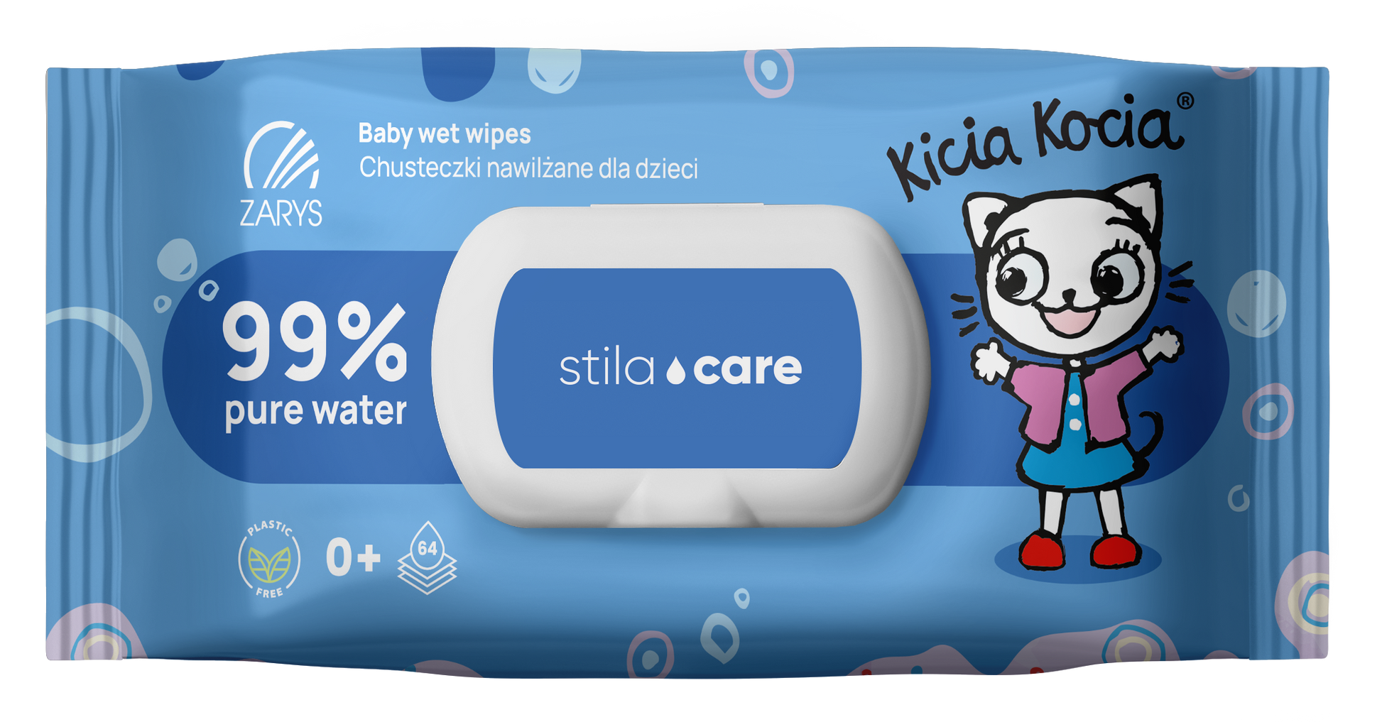 Zarys Stila care - Lingettes humides pour enfants - Kicia Kocia - Carton de 20 conditionnements de 64