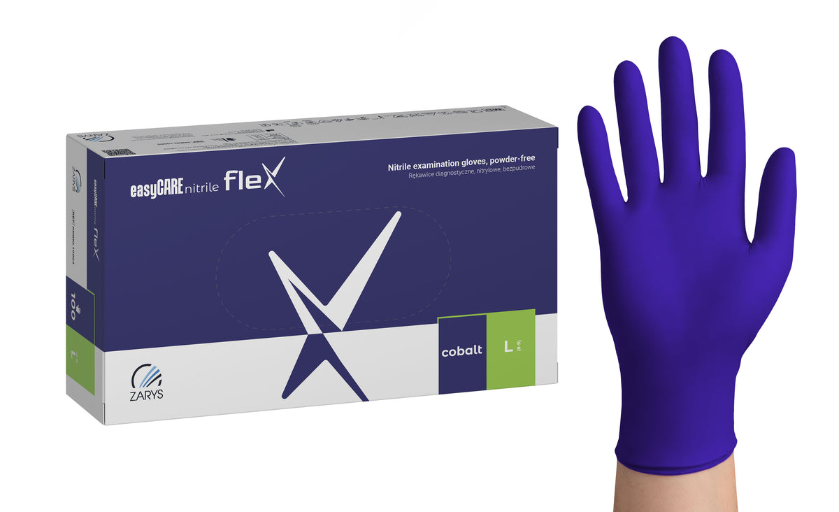 Zarys Gants d'examen easyCARE nitrile flex - Nitrile, non poudrés, non stériles taille : L - A100 bleu cobalt - Carton de 10 boîtes de 100