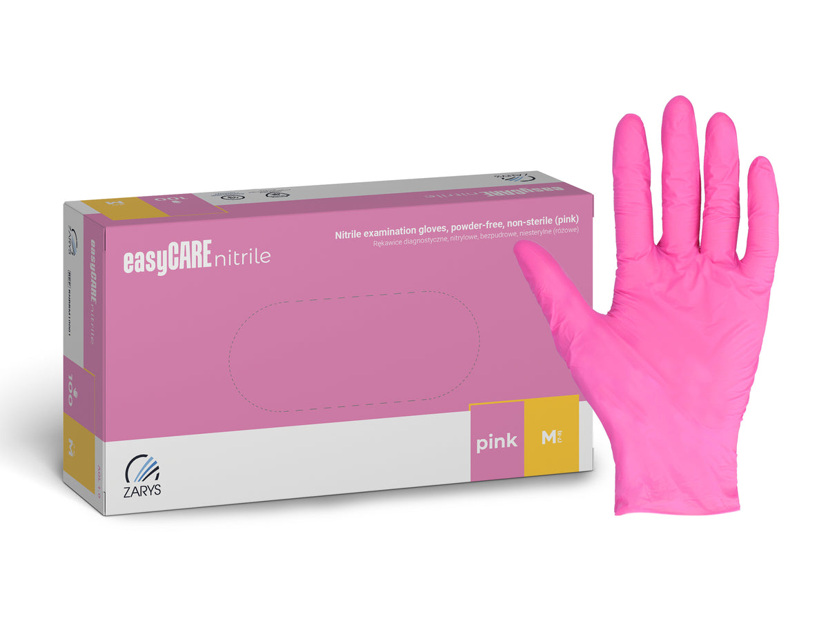 Zarys easyCARE nitrile - Nitrile gants d'examen, non poudrés, non stériles taille : M - A100 rose - Carton de 10 boîtes de 100