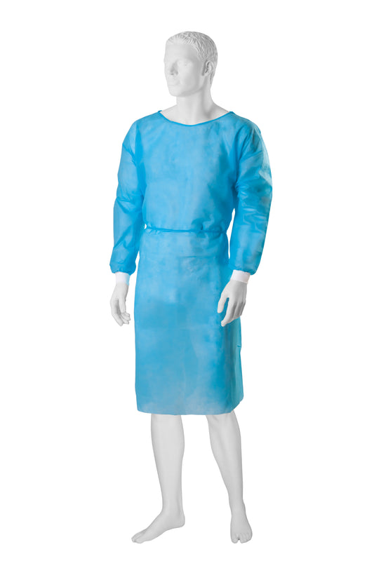 Zarys BETAtex - blouse d’isolement avec poignets tricotés, non-tissé, bleu, non stérile, taille L, 40g - Carton de 30 unités