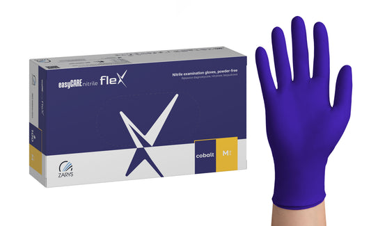 Zarys Gants d'examen easyCARE nitrile flex - Nitrile, non poudrés, non stériles taille : M - A100 bleu cobalt - Carton de 10 boîtes de 100