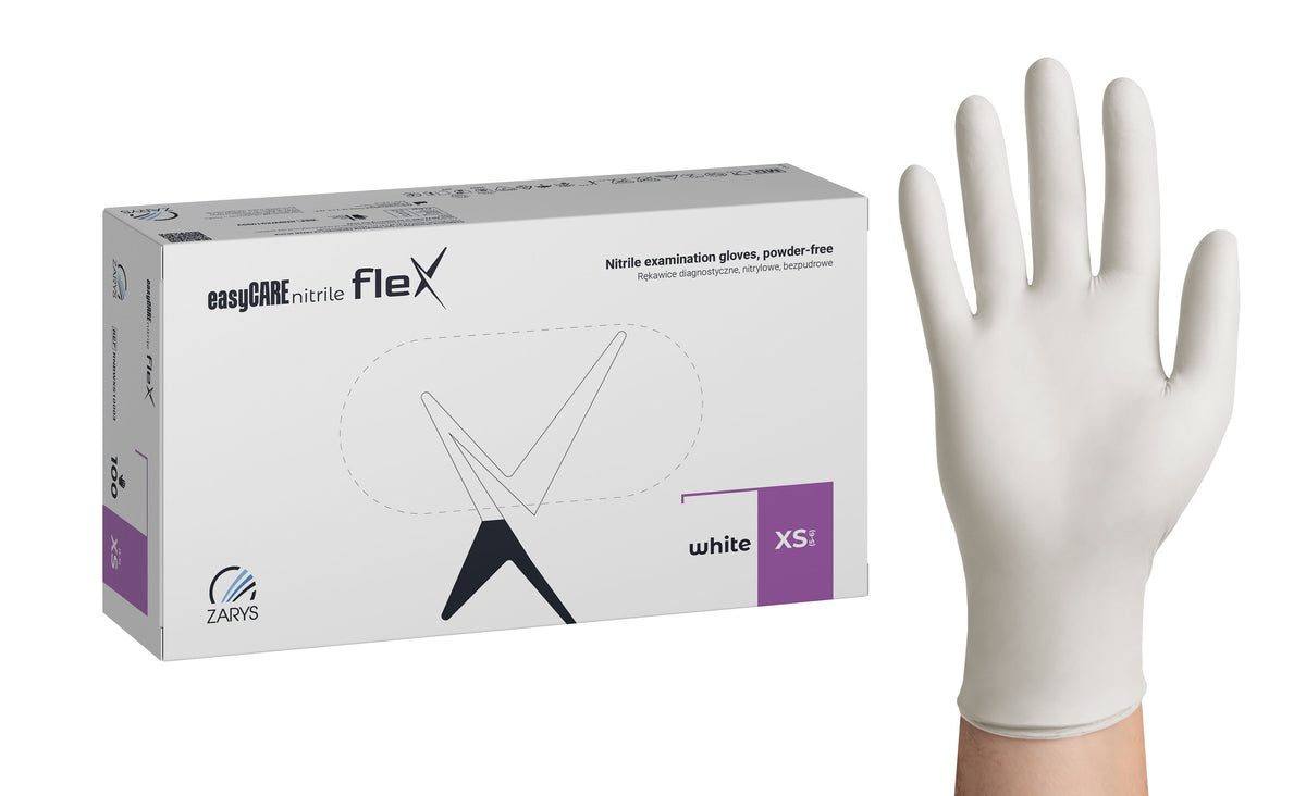 Zarys Gants d'examen easyCARE nitrile flex - Nitrile, non poudrés, non stériles taille : XS - A100 blanc - Carton de 10 boîtes de 100