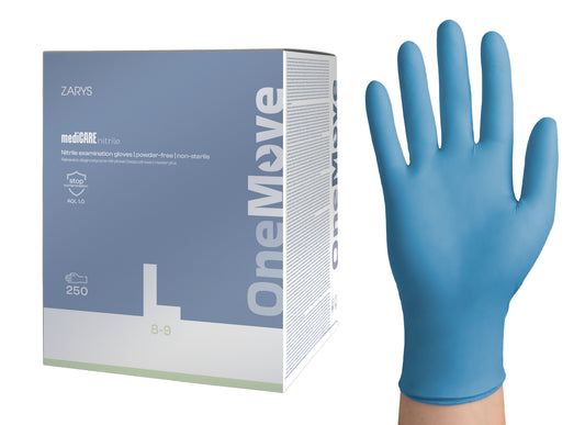 Zarys mediCARE nitrile OneMove, gants d'examen en nitrile, non poudrés, taille L (250 unités) - Carton de 8 boîtes de 250