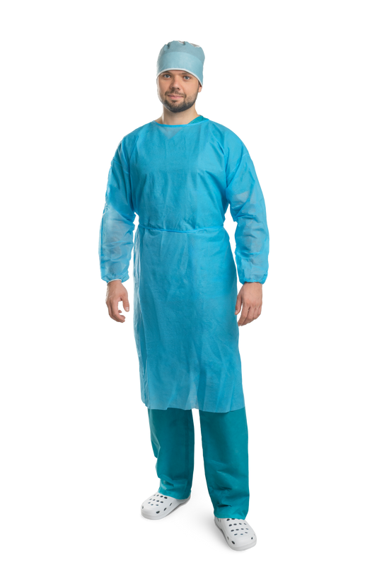 Zarys previoMedical - Procedure blouse, avec poignets élastiques, non-tissé, non stérile bleu L - Carton de 5 conditionnements de 10