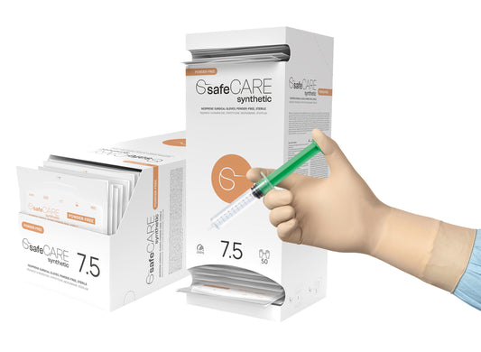 Zarys gants chirurgicaux synthétiques safeCARE néoprène non poudrés stériles beige taille 7,5 1 paire - Carton de 200 sachets de 2