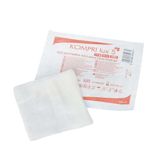 Zarys KOMPRI lux S compresses de gaze stériles sans fil radiodétectable 17ème 8 plis 7,5cmx7,5cm - Carton de 600 sachets de 3