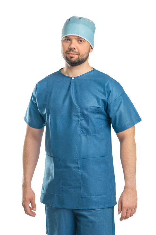 Zarys previoMedical - Chemise à manches courtes pour salles d'opération, non stérile bleu XS - Carton de 50 unités