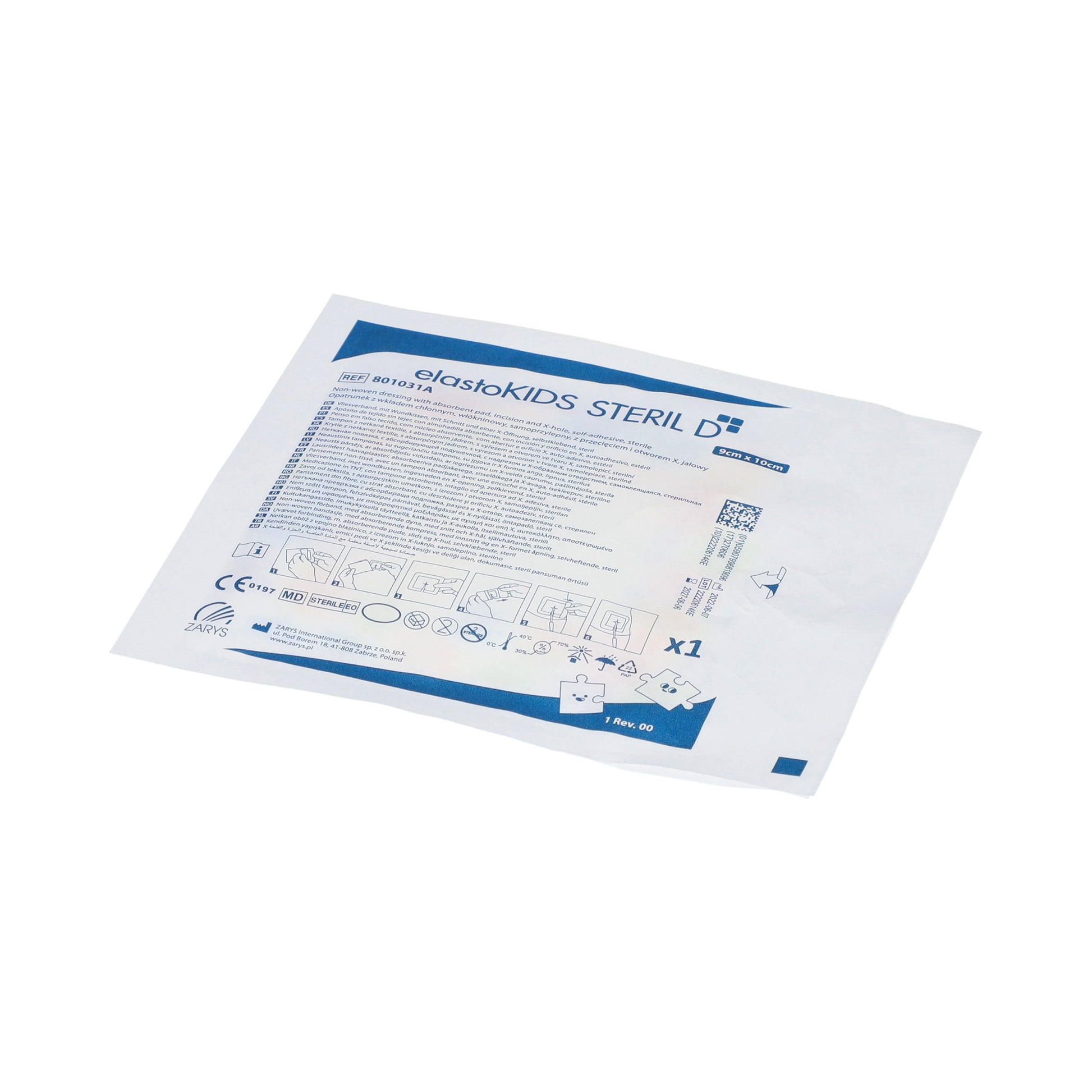 Zarys elastoKIDS STERIL D - Pansement enfant stérile 9 × 10 cm avec incision en X - Boîte de 30